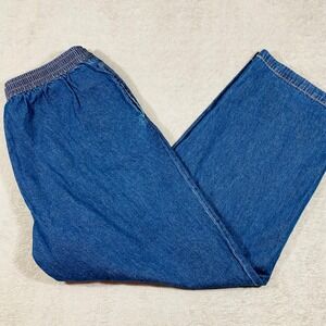 Country Store Denim Pants Women XL Blue Elastic Waist Wide Leg Lightweight